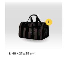 BOLSO TRANSPORTADOR RAYADO PARA MASCOTAS LARGE negro